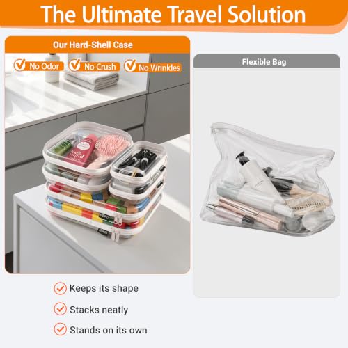 YQBRAO 6-Pack Clear Hard Shell Zipper Cases in White (2L, 2M, 2S) - Organizers for Travel & Home