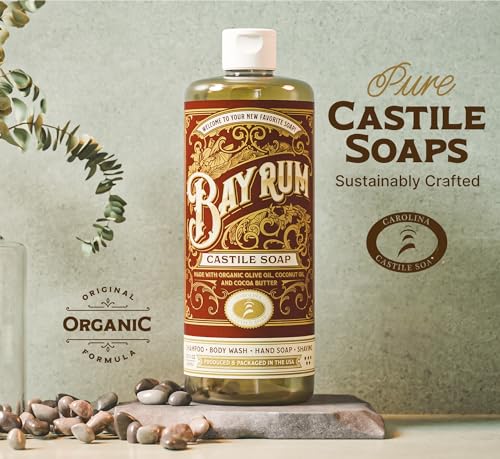 Organic Bay Rum Castile Liquid Soap - Concentrated Natural Body Wash for Men & Women, 1 Gallon