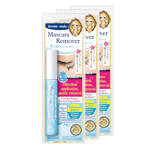 HEROINE MAKE by KISSME Mascara Remover for Waterproof Mascara, Fast-Acting Remover for Waterproof Eye Makeup, Lash-Conditioning & Gentle Non-Irritating Formula for Sensitive Eyelids from Japan 3 EA