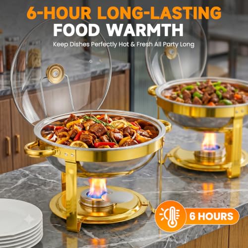 6QT Gold Stainless Steel Chafing Dish Set with Glass Lid for Catering & Parties