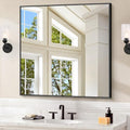 COFENY Black 30x30 Inch Rectangle Wall Mirror with Metal Frame - Modern Vanity Bathroom & Living Room Decor - Horizontal or Vertical Mounting