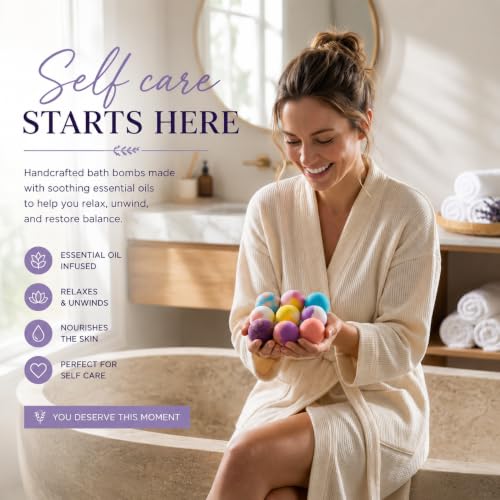 Organic Refresh Bath Bombs Set - 24 Mini Bath Fizz for Women & Kids, Aromatherapy, Gift Ready - Variation of THIS listing
