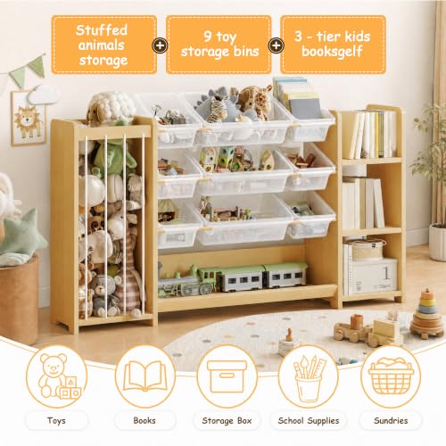 3-in-1 Montessori Toy Organizer with Bookshelf and 9 Clear Bins - Variation 59W