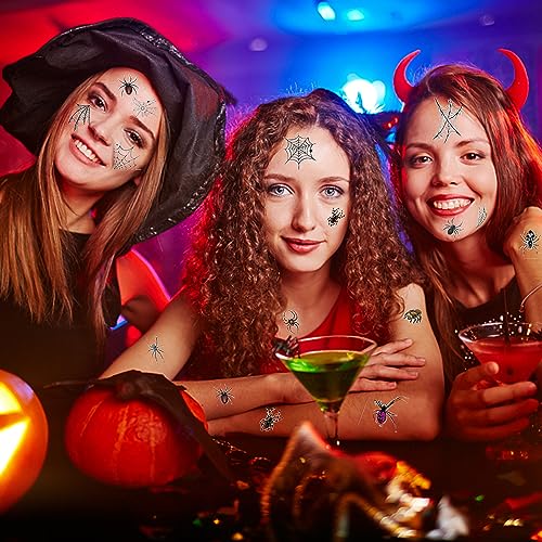 Halloween Face Tattoos Temporary, Realistic Horror Decal Spider Web and Net, Costume Apparel Cosplay Accessories Party Favor Supplies