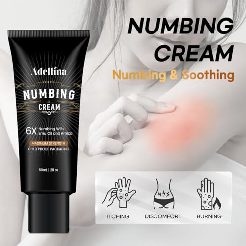 Adellina Numbing Cream Maximum Strength 2 Fl Oz - Long Lasting Soothing with Arnica & Emu Oil