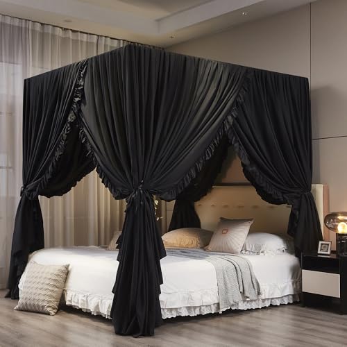 Black King Size Canopy Bed Curtains - Elegant Bedroom Decoration