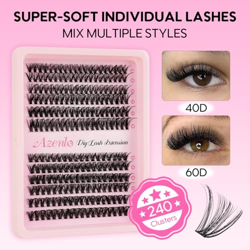Lash Extensions 40D+60D Cluster 240pcs DIY Lash Clusters 10-16mm Eyelash Clusters Individual Think Band Lash Kit (40D+60D Kit)