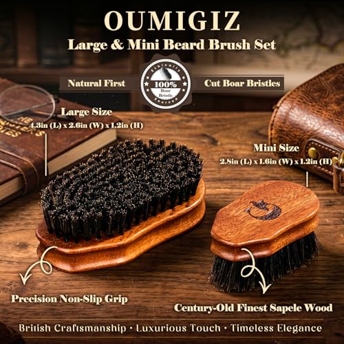 Beard Brush & Comb Set for Men - Handmade Sapele Wood Grooming Kit