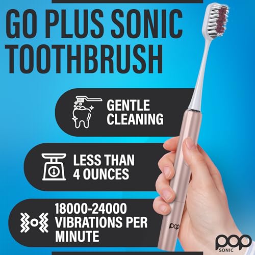 Pop Sonic Go Plus Rose Gold Electric Toothbrush for Adults - 2 Speed, Travel Case, 18000-24000 Strokes/Min