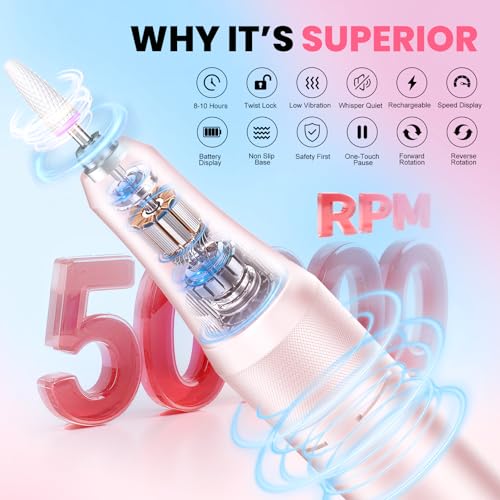 High Speed Nail Drill for Acrylic Removal, 50,000 RPM Pro E-File with LCD, Bits Kit & Anti Slip Pad, MG101L Quick Gel Removal, Precise Shaping, Portable for Nail Art Practice & Salon Use