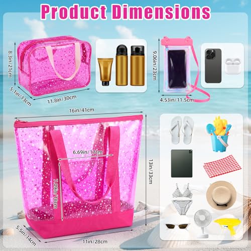 Pink Clear Stars Bag Set for Women - Beach Tote & Cosmetic Pouch Travel Accessories