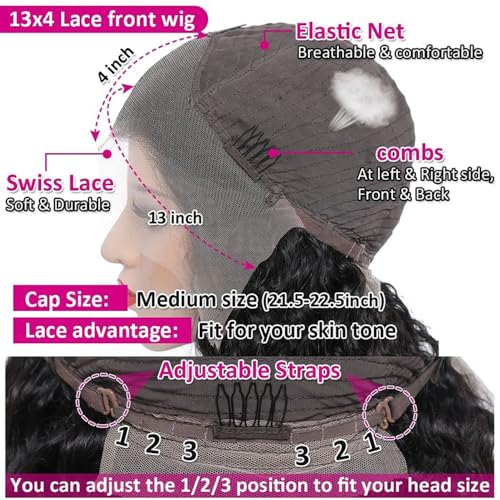 Deep Wave Lace Front Wigs 13x4 Body Wave Natural Black 24 Inch Synthetic Glueless Wig