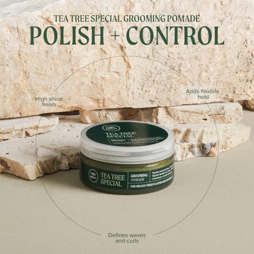 Tea Tree Grooming Pomade - Flexible Hold & Shine for Wavy Curly Hair, 3 oz