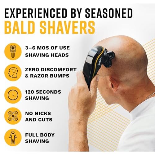 Bald Buddy Head Shaver for Men, Waterproof, Rechargeable Electric Razor, Cordless, Ergonomic Design, Battery & Cleaning Indicator, The Cut Buddy