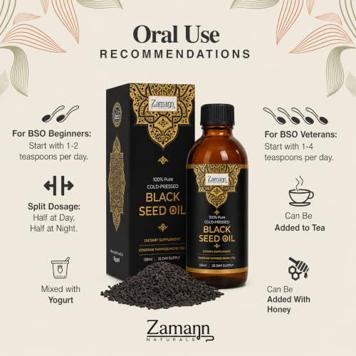 Zamann Naturals Black Seed Oil - 100% Pure Cold Pressed Nigella Sativa - 4.2oz for Immune, Skin, Hair & Joint Support