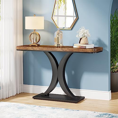 Tribesigns Industrial Console Table 40 Inch Brown & Black Entryway Foyer Table with Geometric Base