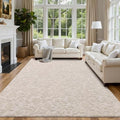 Vaukki 6x9 Beige Area Rug for Living Room & Bedroom - Modern Floral Woven Carpet