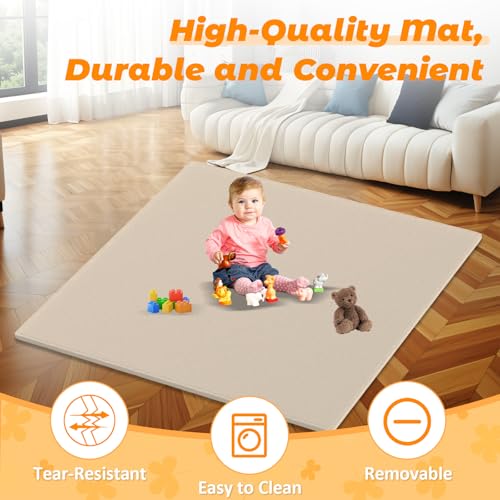 Foldable Baby Playpen - Apricot 50x50 Inch Portable Toddler Play Yard with Zipper Door