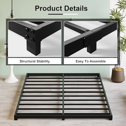 Queen Low Profile Bed Frame 3 Inch Heavy Duty Platform No Box Spring