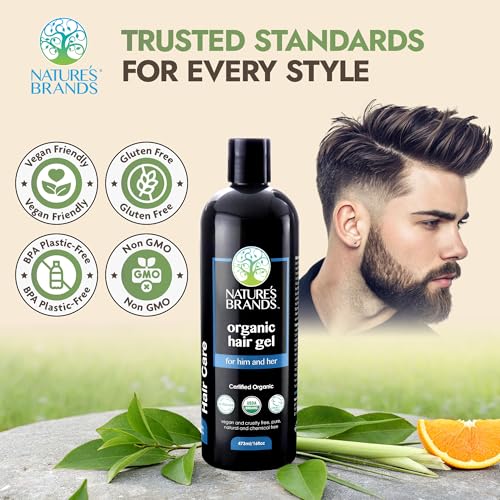 Nature's Brands Organic Hair Gel 16 Fl Oz - No Toxic Synthetic Chemicals