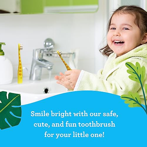 Giraffe Kids Toothbrush with Tongue Scraper & Cover – Super Soft Bristles, Ergonomic Handle, 1 Pack of 6 – Toddler Oral Care