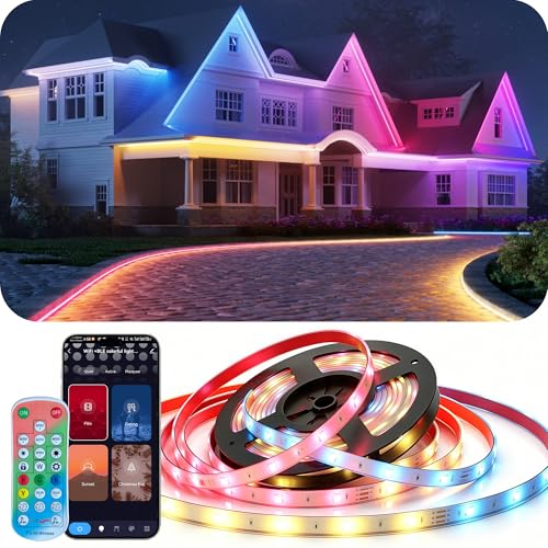65.6ft RGB Outdoor LED Strip Lights - Waterproof, Voice & App Control