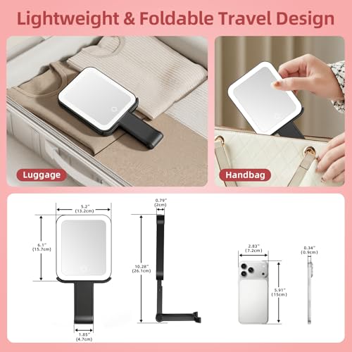 Rechargeable Travel Mirror with Lights 10X/1X Magnification, Dimmable LED, Compact