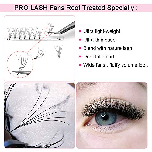 Premade Fans Eyelash Extensions 6D-D-0.10-11 Short Stem Premade Volume Eyelash Extensions .07 .10 C D Curl Pre made Lash Fans 9 to 20 mm Volume Lash Extensions (6D-D-0.10,11mm)