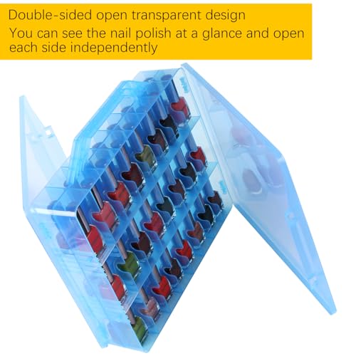 Universal Nail Polish Holder Gel Nail Polish Organizer Case for 48 Bottles Adjustable Dividers Space Saver,Double Sided Storage for Nail Bottles Mini Cars Threads Essential Oils (Blue)