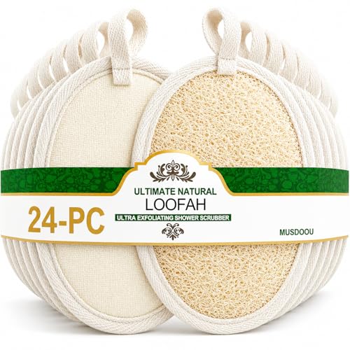 Natural Loofah Exfoliating Body Scrubber Pads - Pack of 24 Dual Sided Shower Sponges