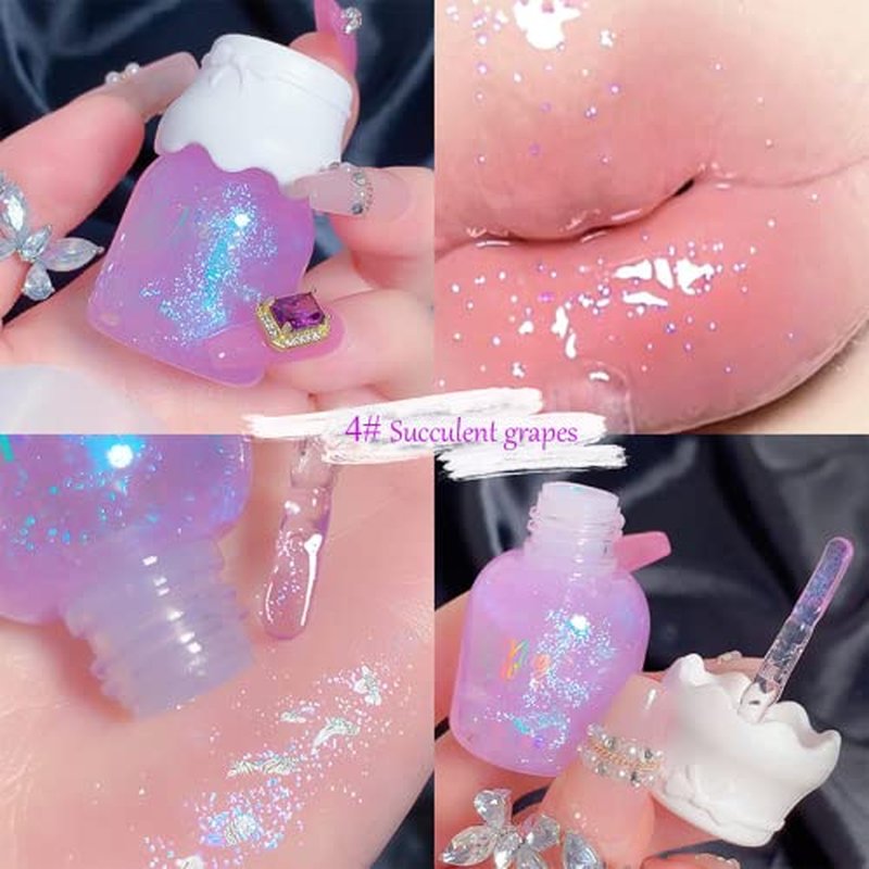 5 Colors Shimmer Lip Gloss Set Hydrating Lip Glow Oil Cute Hydrating Tinted Lip Transparent Balm Set