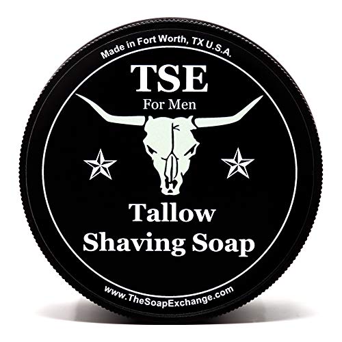 TSE for Men Texas Leather Shaving Soap with Tallow and Shea Butter. Natural Ingredients for Rich Lather and a Smooth Comfortable Shave. Artisan 4.5 oz Semi-Soft Italian Style. Made in the USA.