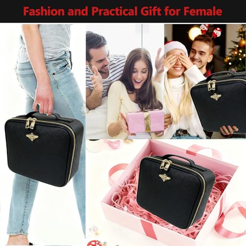 Pure Black Travel Makeup Bag with Light Up Mirror, Waterproof, Rechargeable
