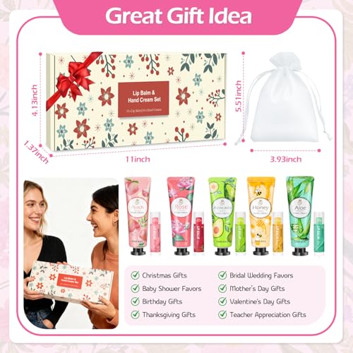 20 Pack Bulk Gifts, Lip Balm Bulk and Hand Cream Gift Set With Organza Bag Thank You Card,Thank You Gift,Bridal Wedding Favors & Baby Shower Wedding Gifts For Guests, Christmas Gift Stocking Stuffers