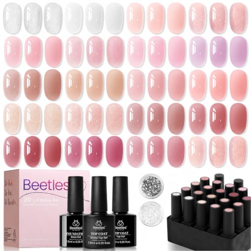 Beetles Nude Pink Gel Nail Polish Set - 20 Colors with Rhinestones & Top Coats (Variation: E - Nude Pink Brown)