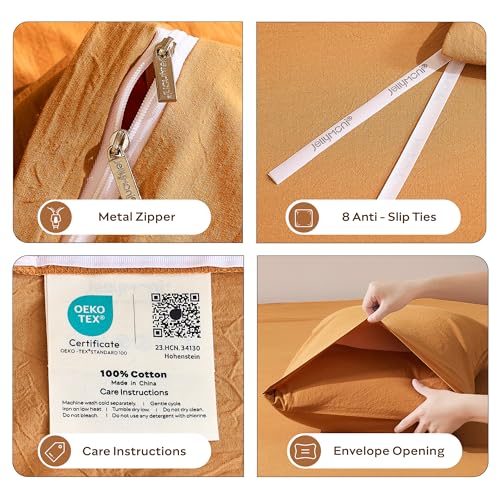 Cotton Twin Duvet Cover Set with Linen-Like Texture - Breathable & Soft