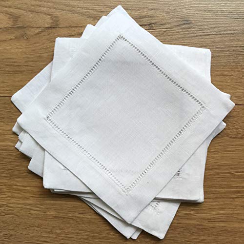 Minhcraft White Linen Cocktail Napkins 6x6 Inches Set of 50 Eco-Friendly Table Linens