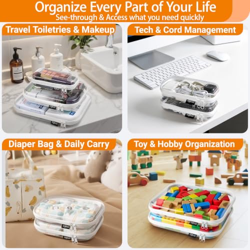 Large Clear Hard Shell Zipper Case Set - White, 2 Pieces, 11.8 x 9.8 x 2 in - Variation: White / LL