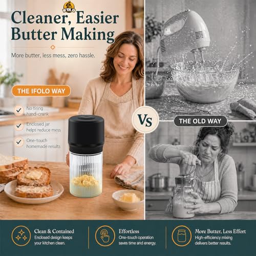 IFOLO Electric Butter Churn Stripes – 34oz One-Touch Homemade Butter Maker