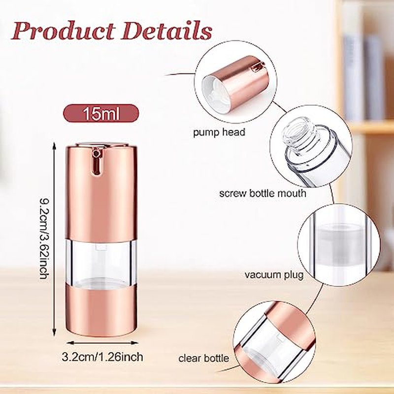 5 Pack Airless Pump Bottles Empty Cosmetic Cream Pump Bottle Travel Vacuum Bottle Refillable Cosmetic Containers Makeup Pump Dispenser for Lotion Cream Serum and More (15ml)