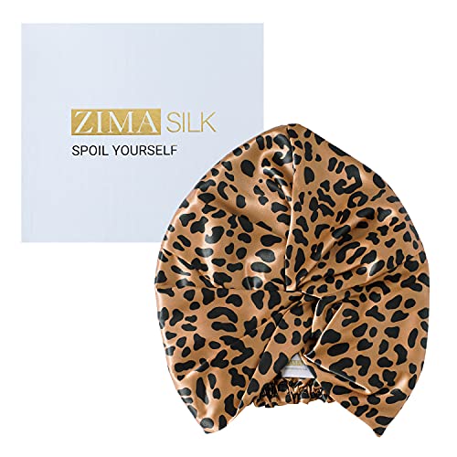 ZIMASILK 22 Momme 100% Pure Silk Bonnet for Sleeping - Leopard Black/Golden, One Size