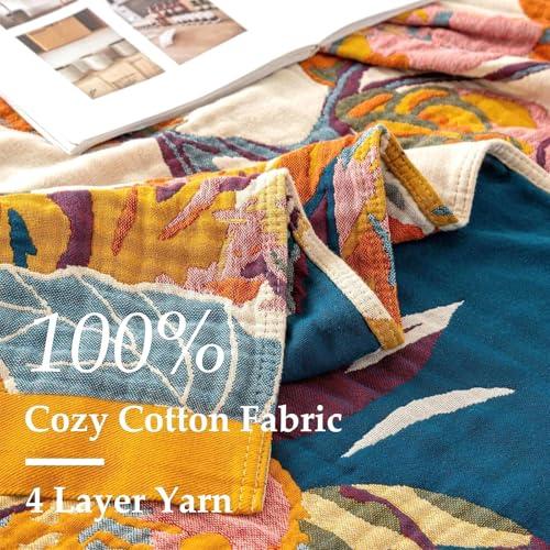 LUTBM King 90x108 Boho Floral Reversible Cotton Throw Blanket – 100% Cotton