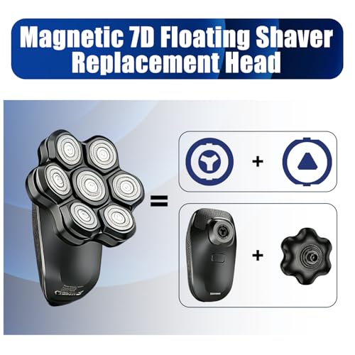 Silver 2-Pack Magnetic 7D Shaver Head Replacement for Bald Men and Head Shavers