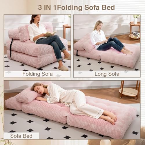 Corduroy Folding Sofa Bed Chair - Pink, Single Variation
