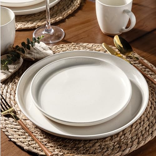 Light Beige Dinnerware Set for 6 - 18 Pieces Ceramic Plates & Bowls