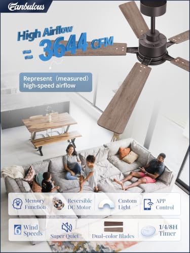 Oil Bronze 52 Inch Ceiling Fan with Lights, Remote & App Control, DC Motor