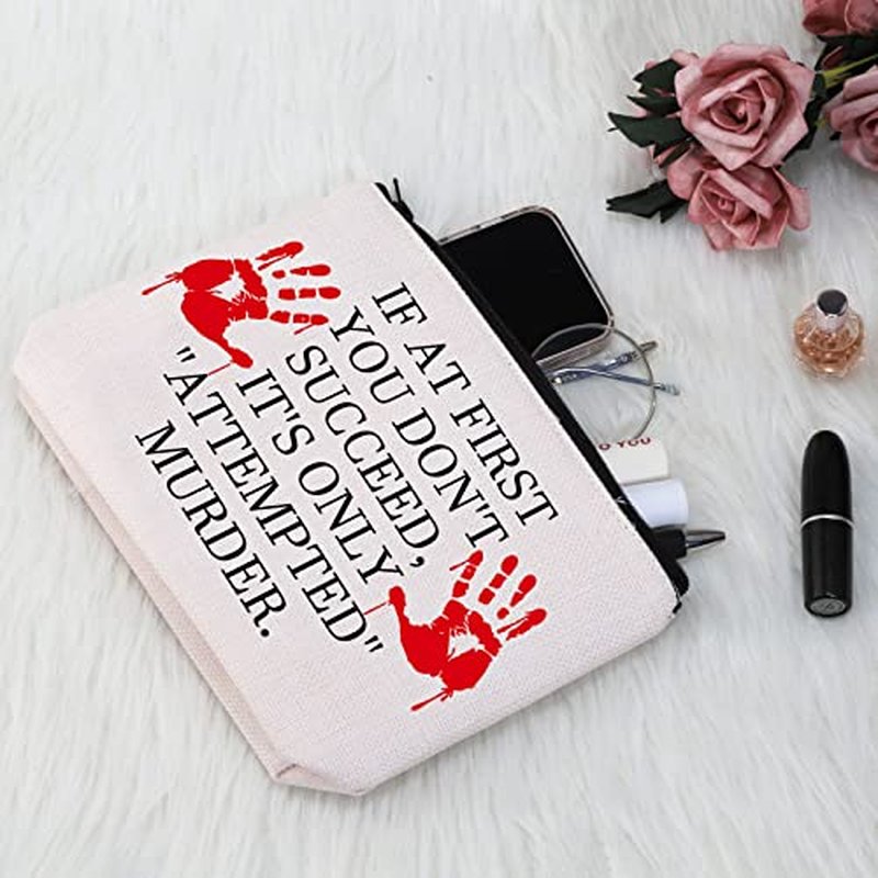 G2TUP True Crime Fan Gift If At First You Don't Succeed Makeup Bag True Crime Cosmetic Bag True Crime Gift Murder Show Lover Gift Zipper Travel Bag