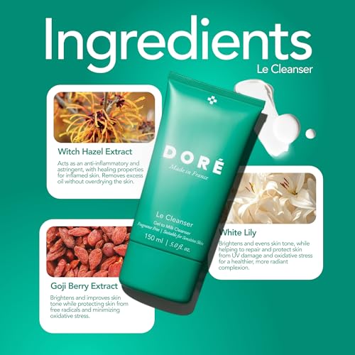Dor? - Le Cleanser Gel to Milk Daily Face Cleanser | Gentle Hydrating Cleaner for Dry & Sensitive Skin | Makeup Remover for Women & Men for Face (5 fl oz | 150 ml)