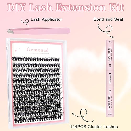DIY Lash Extension Kit Individual Lashes Cluster D Curl Eyelash Extension Kit 40D 8-16mm Mix Lash Clusters with Lash Bond and Seal and Lash Applicator Tool for Self Application at Home