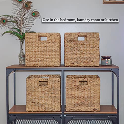 Foldable Hyacinth Storage Baskets Set of 4 - 12 Inch Unlined
